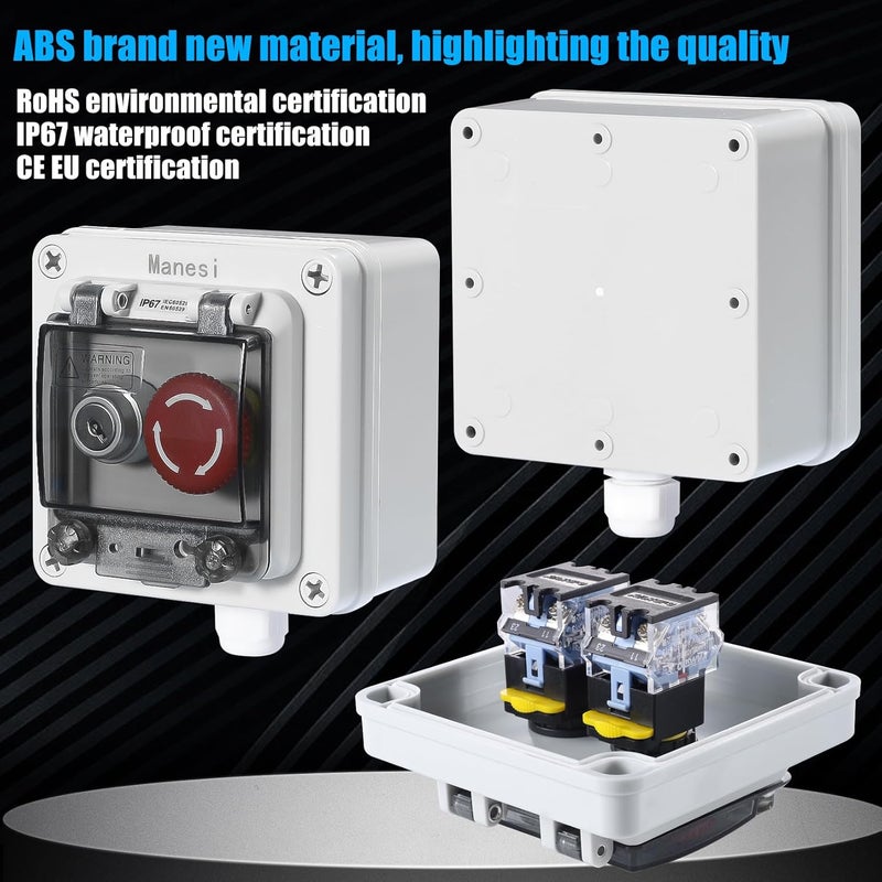 Manesi IP67 Outdoor Waterproof Box 2 Push Button (Letter) Emergency Stop Button Momentary Push Button Button with Protective Cover Anti-misoperation Switch - Image 4